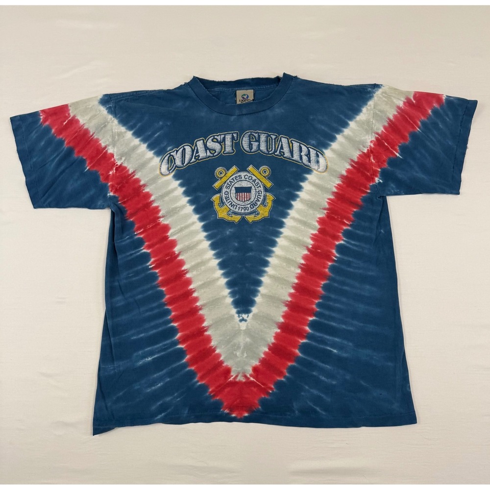 Vintage Liquid Blue Coast Guard Tie Dye T Shirt‎ XL Made in USA Single Stitch